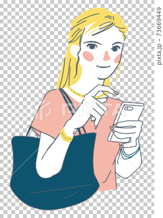 スマホを手に持つ女性 イラストのイラスト素材
